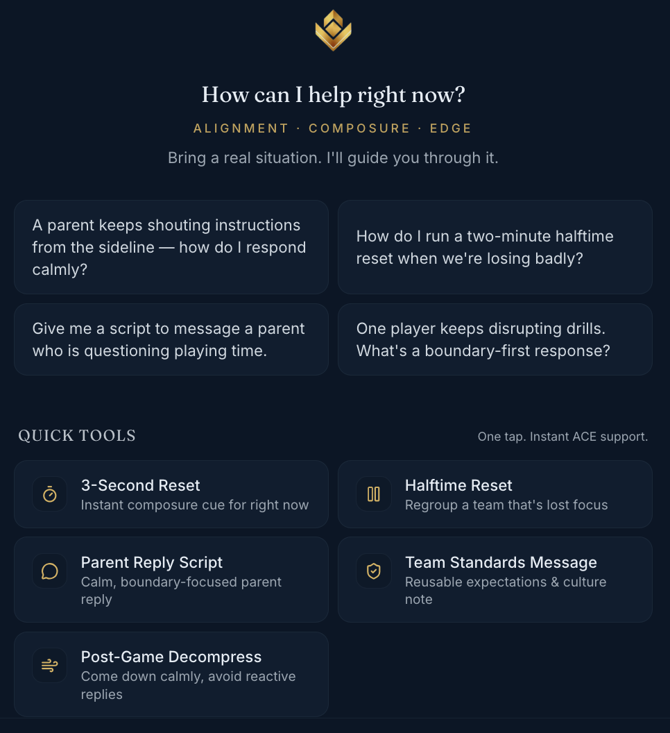 ACE Coach App home screen
